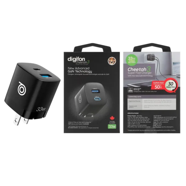 Cheetah3 33W Super-fast Type-C & USB-A Wall Charger - digifon