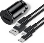 CAR CHARGER+USB PORT(IPHONE/IPAD)(BLACK)