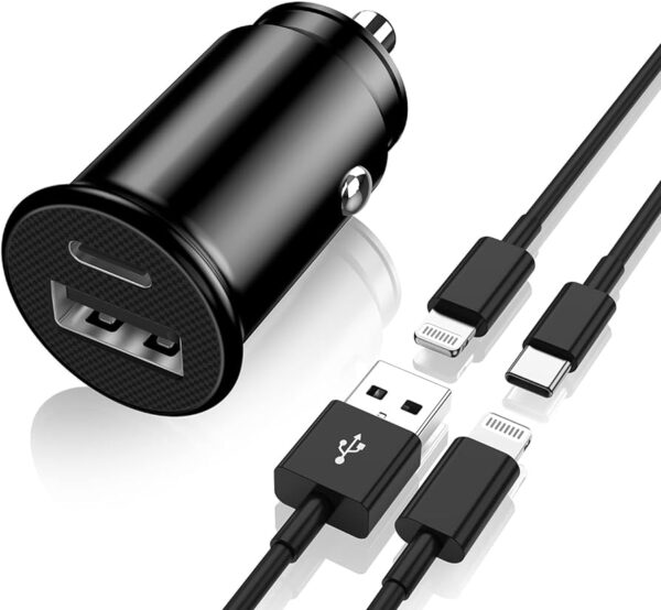 CAR CHARGER+USB PORT(IPHONE/IPAD)(BLACK)